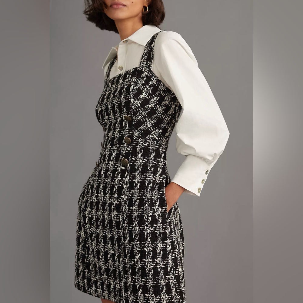 ANTHROPOLOGIE Maeve Tweed Preppy Whimsygoth Mini Dress Black White- women’s 4
